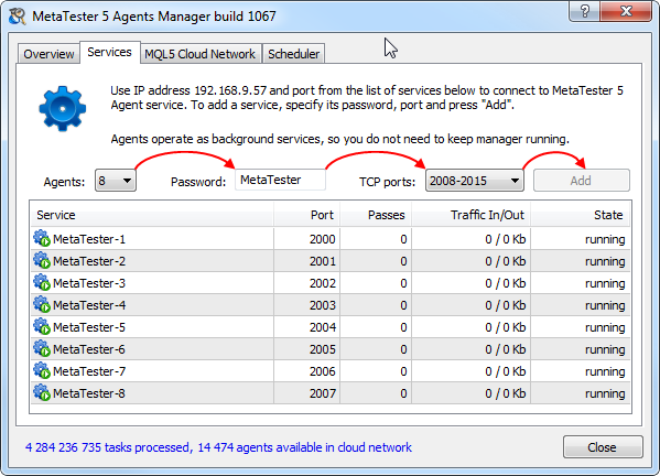 MetaTrader 5 策略测试代理