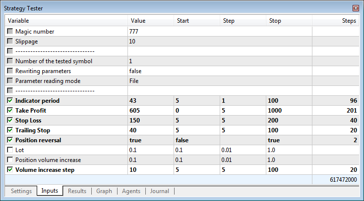图 3. EA交易的输入参数.