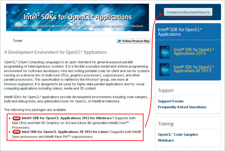 图 1.1.OpenCL 专用 Intel SDK 下载页面