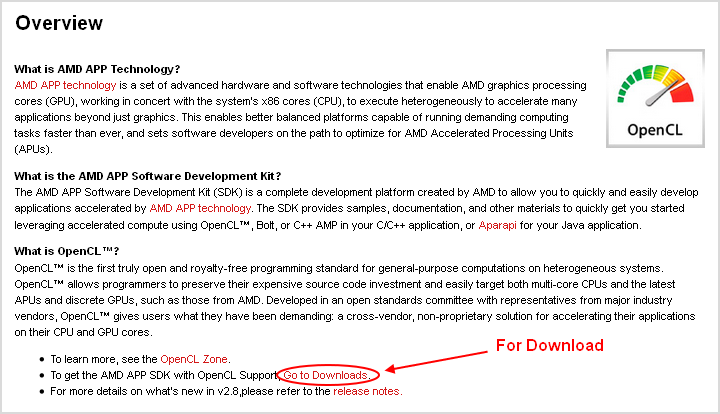 图 2.2.1. AMD APP SDK 下载页面 