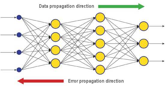 图. 6. 当通过反向传播进行学习时的数据和误差扩散模式