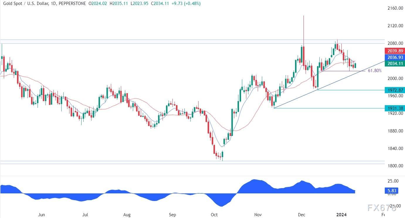 1月11日黄金技术分析：黄金在关键支撑区域盘整